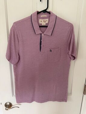 Original Penguin Men’s Lavender Polo with Navy Trim - Heritage Slim Fit